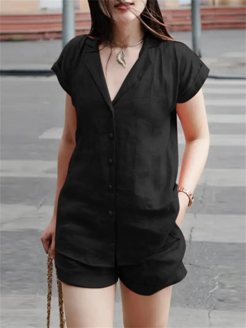 Loraine Casual Linen Polo and short Terno Set (Buy1Take1FREE)