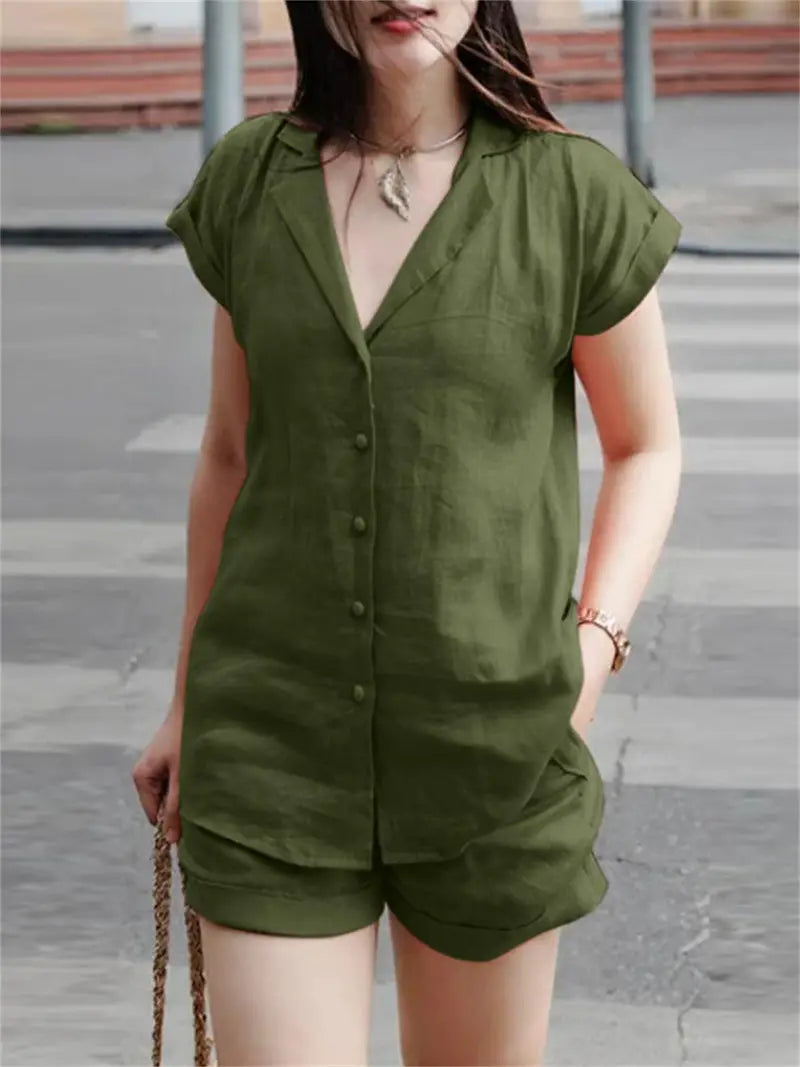 Loraine Casual Linen Polo and short Terno Set (Buy1Take1FREE)