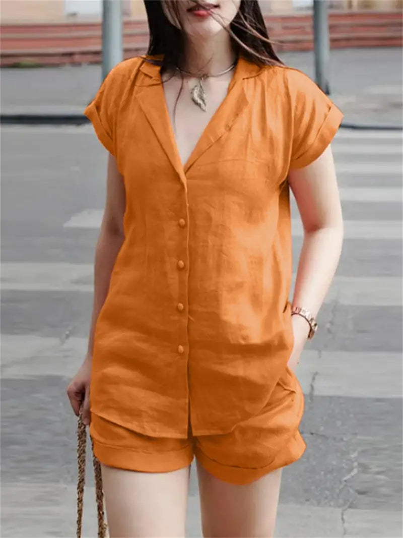 Loraine Casual Linen Polo and short Terno Set (Buy1Take1FREE)