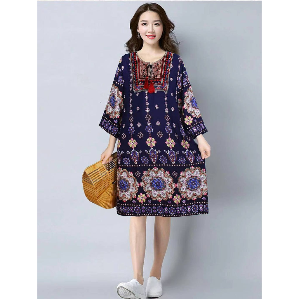 3/4 sleeve printed bohemian dress {BUY1TAKE1FREE}