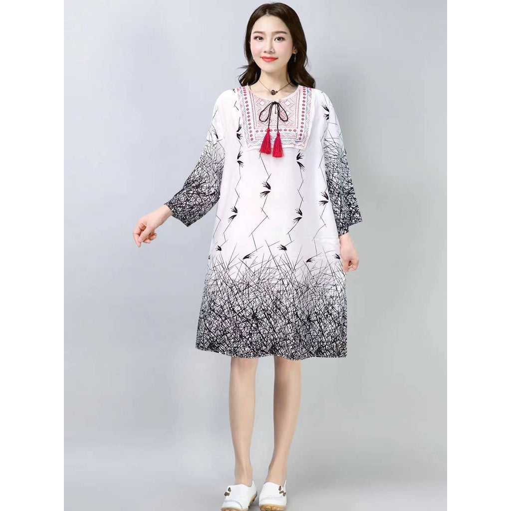 3/4 sleeve printed bohemian dress {BUY1TAKE1FREE}