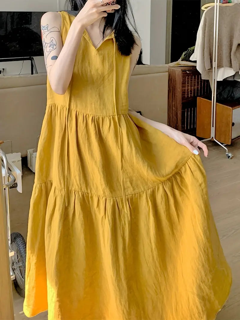 Korean V Neck Dress Loose Sleeveless Dress (Buy1Take1FREE)