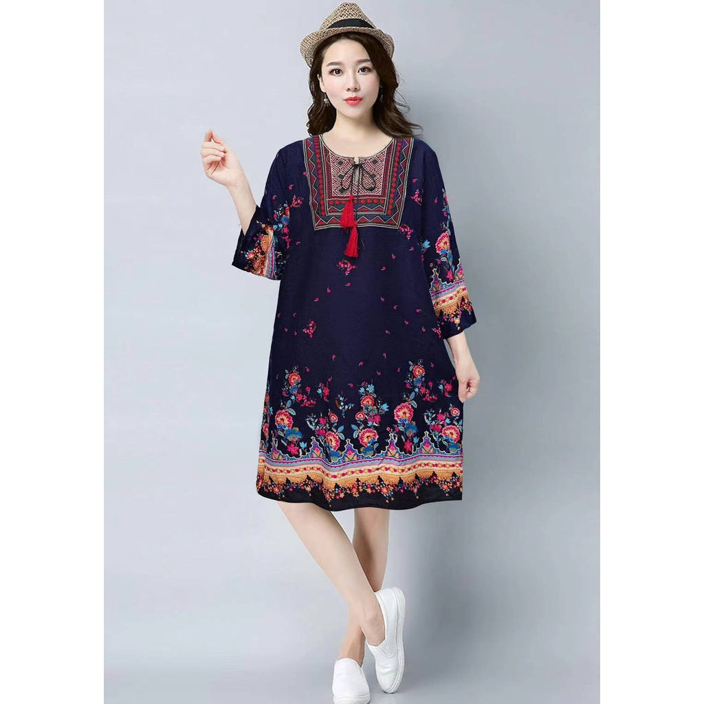 3/4 sleeve printed bohemian dress {BUY1TAKE1FREE}