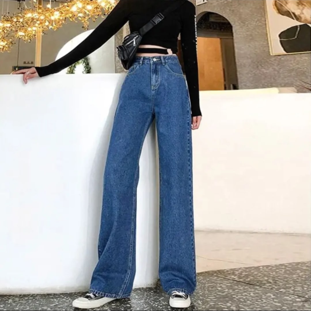 KOREAN DENIM WIDE LEG PANTS