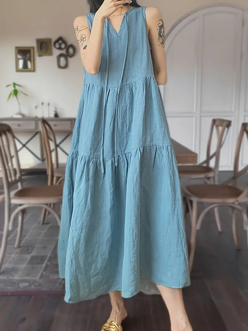 Korean V Neck Dress Loose Sleeveless Dress (Buy1Take1FREE)