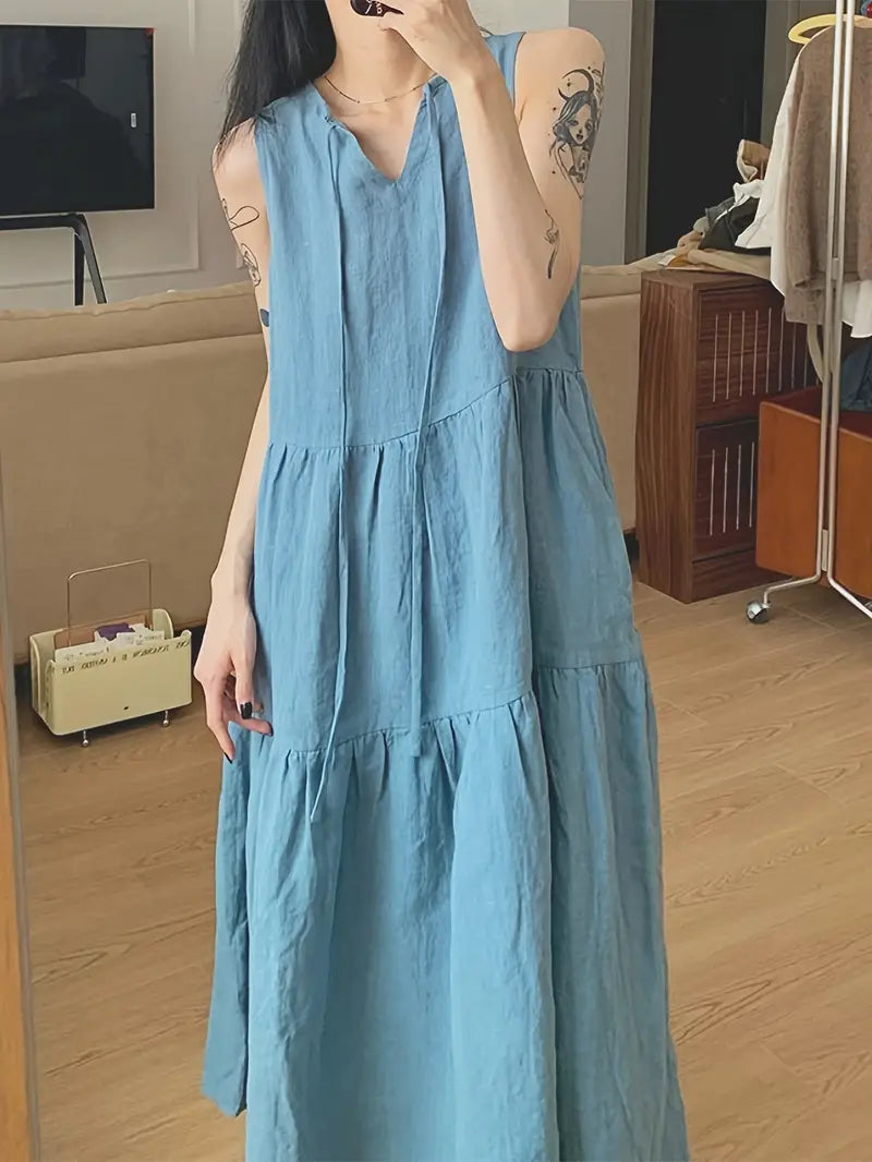 Korean V Neck Dress Loose Sleeveless Dress (Buy1Take1FREE)