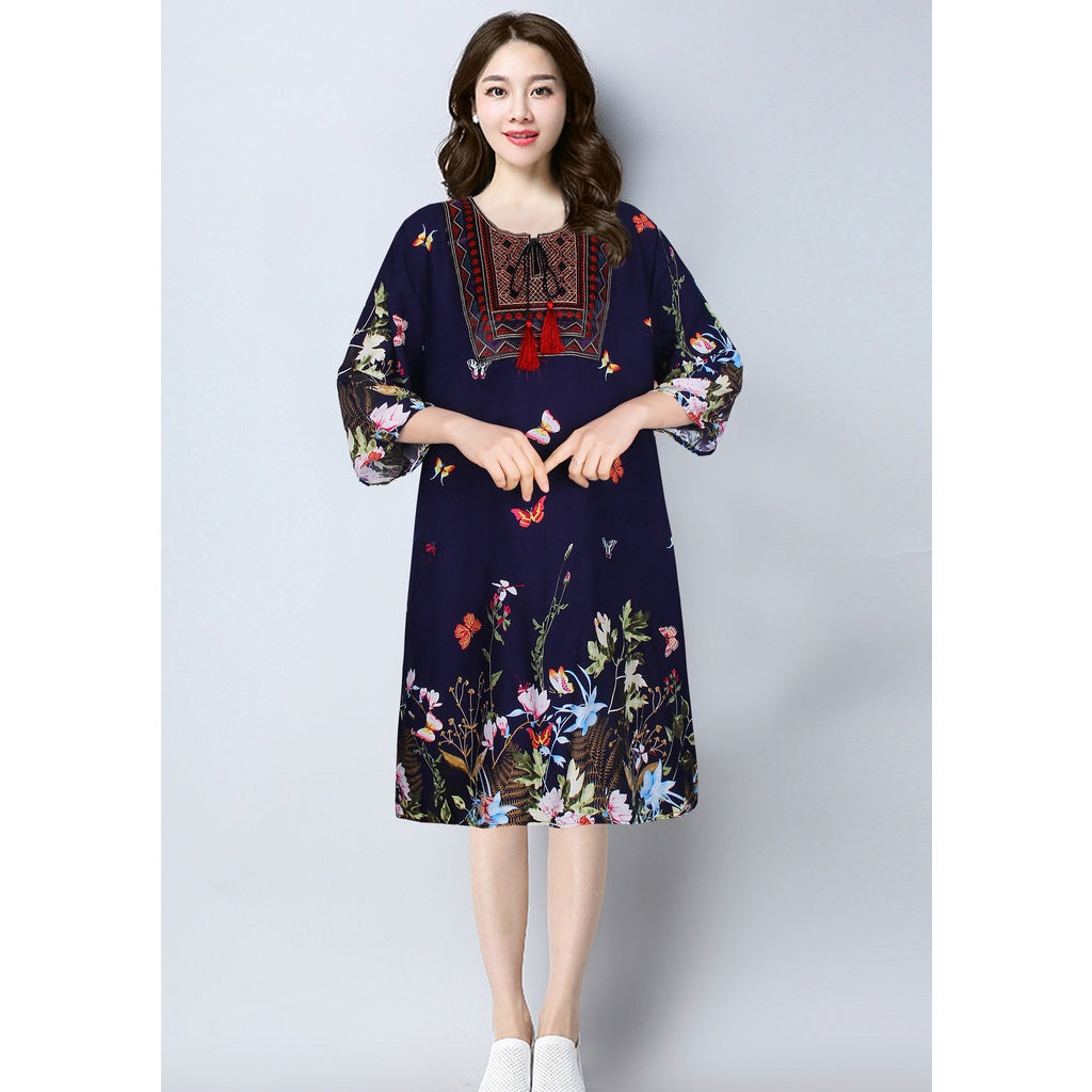 3/4 sleeve printed bohemian dress {BUY1TAKE1FREE}