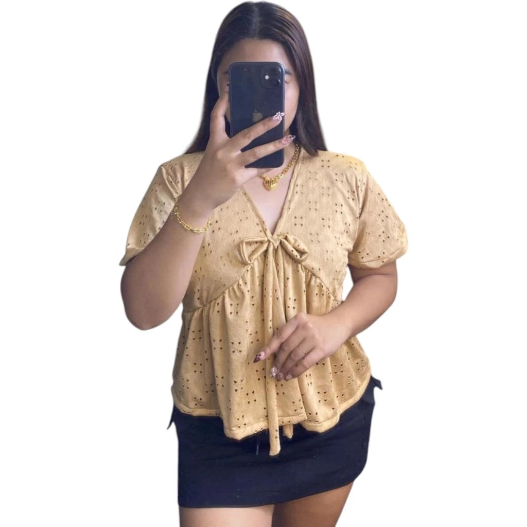 AUBREY EYELET VNECK COTTON TOP BUY 1 TAKE 1