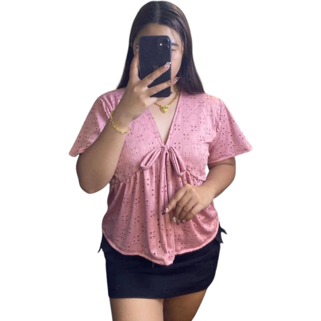 AUBREY EYELET VNECK COTTON TOP BUY 1 TAKE 1