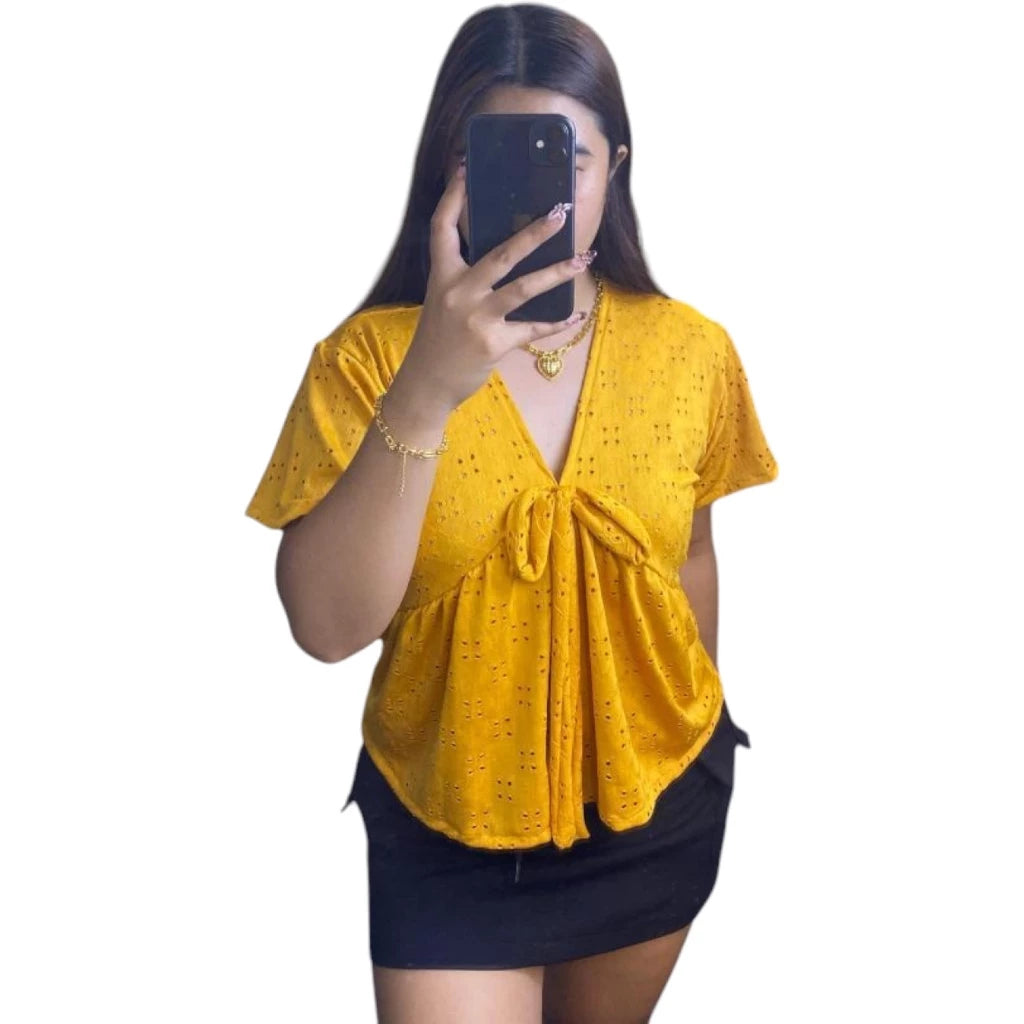 AUBREY EYELET VNECK COTTON TOP BUY 1 TAKE 1