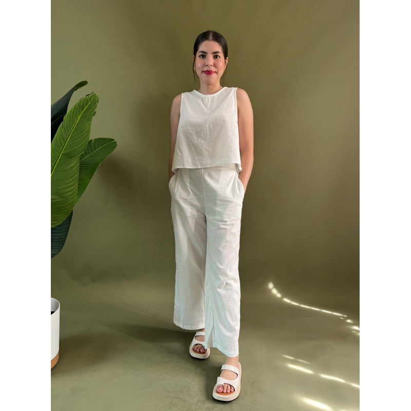Linen Wide Leg Pants with Sleeveless Top (Buy1Take1FREE)