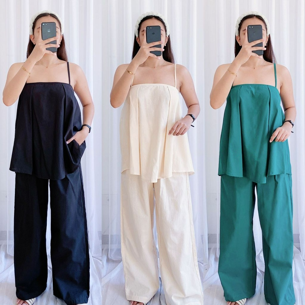 Becca String Top & Wide-leg Pants Set (Buy1Take1FREE)