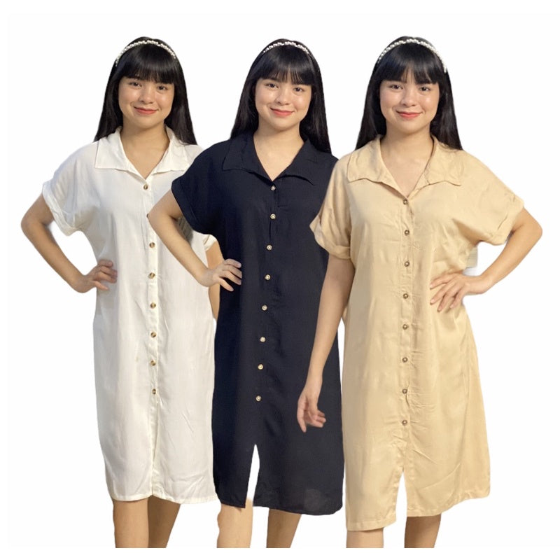 Buy1Take1 Challis Buttondown Loose Dress