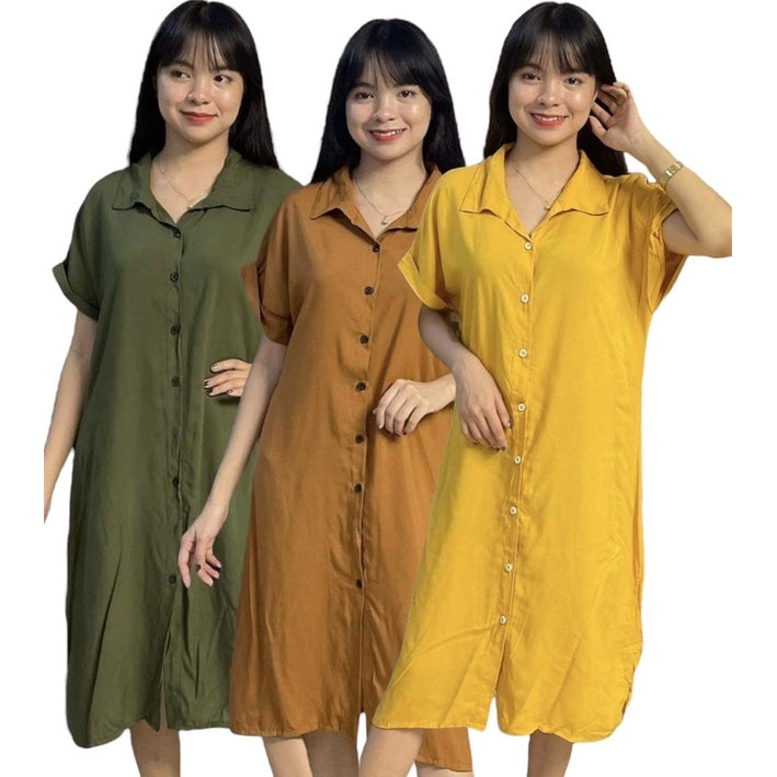 Buy1Take1 Challis Buttondown Loose Dress