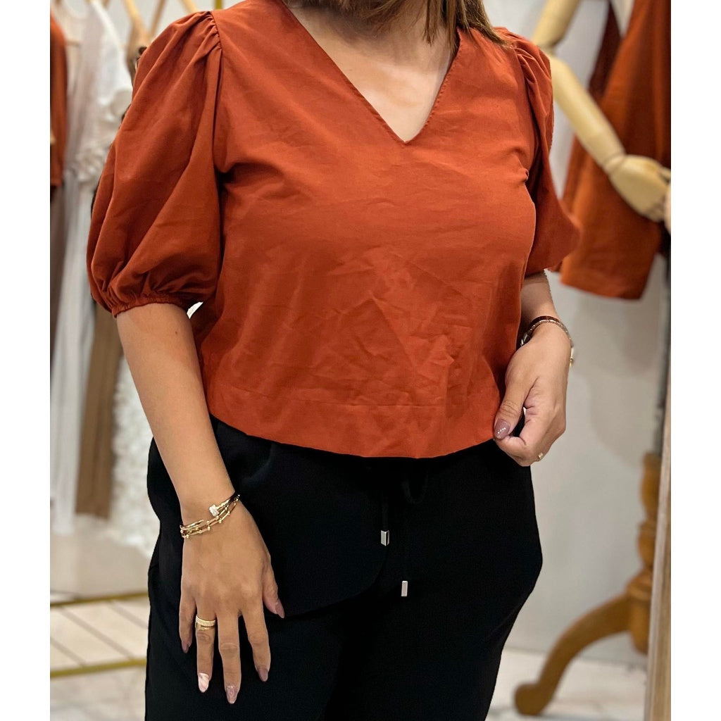 Buy1Take1 Melissa V-Neck Puff Sleeves Top