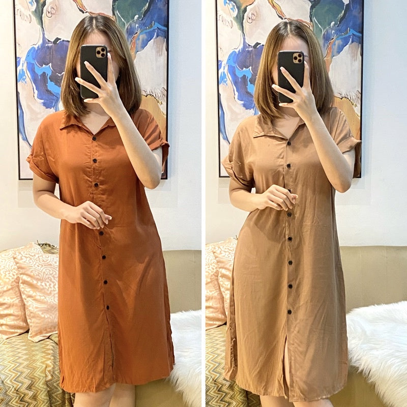 Buy1Take1 Challis Buttondown Loose Dress
