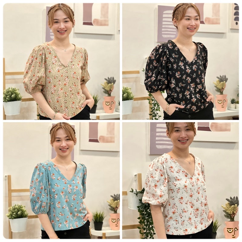 Buy1Take1 Melissa V-Neck Puff Sleeves Top
