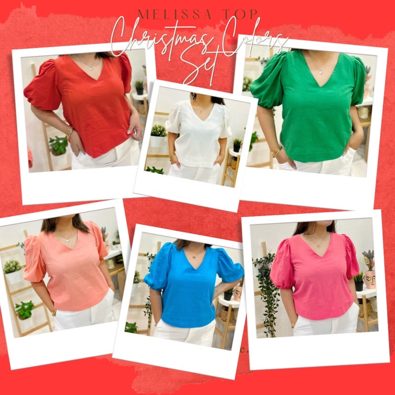 Buy1Take1 Melissa V-Neck Puff Sleeves Top
