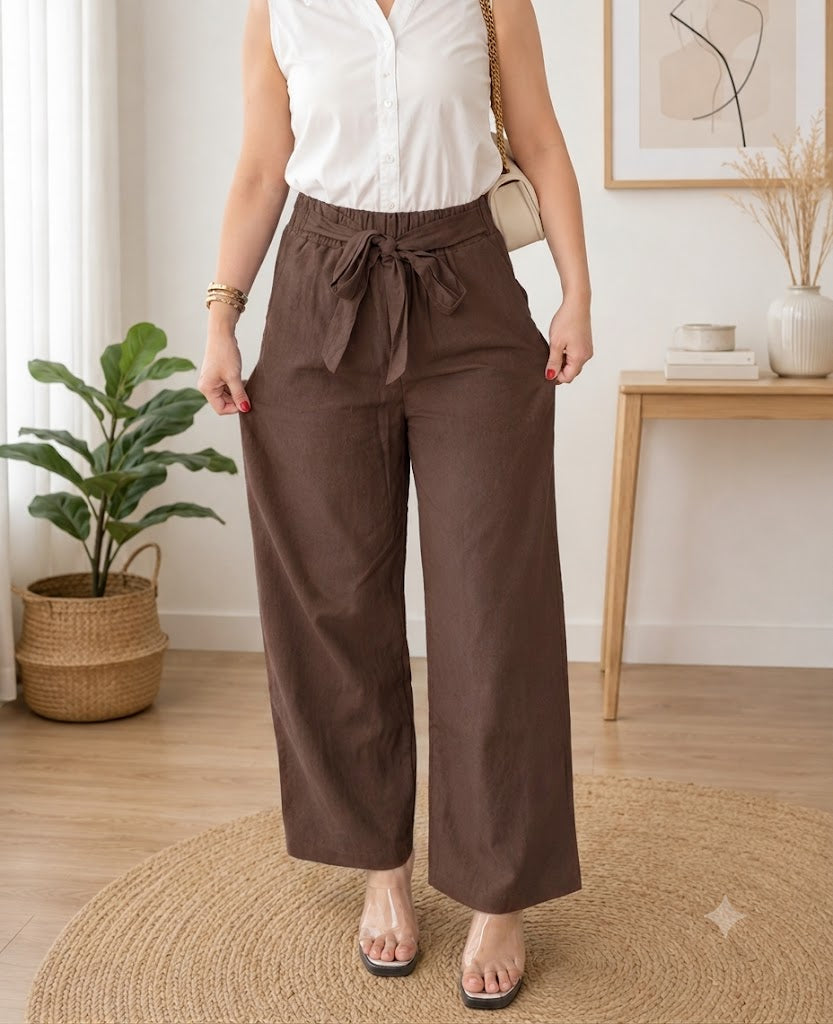 Breathable Korean Wide Leg Belt-Tie Pants.