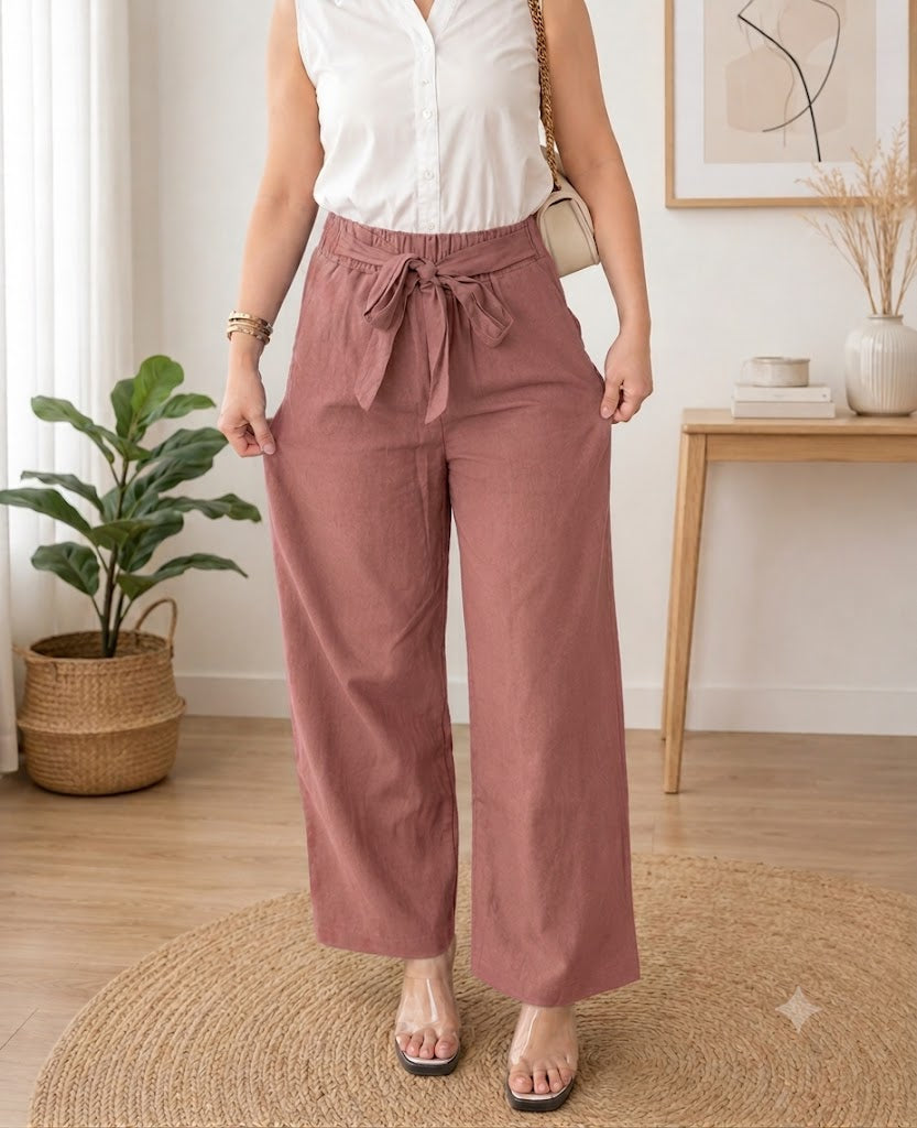 Breathable Korean Wide Leg Belt-Tie Pants.
