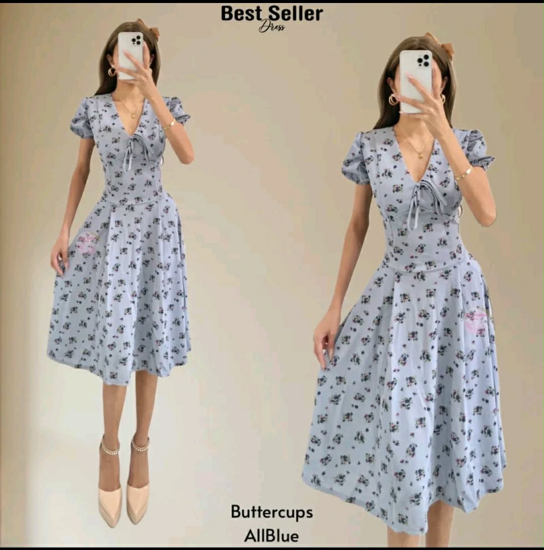 LAILA PUFF SLEEVES MIDI DRESS (BUY 1 TAKE 1)