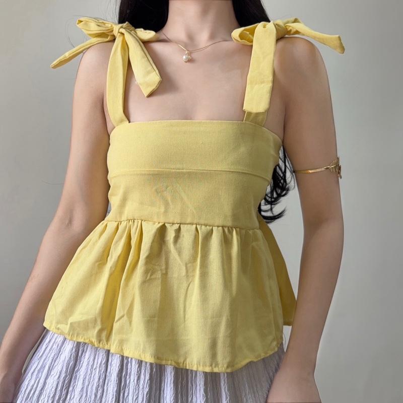 HAVANA SELF-TIE PEPLUM LINEN TOP (BUY 1 TAKE 1)