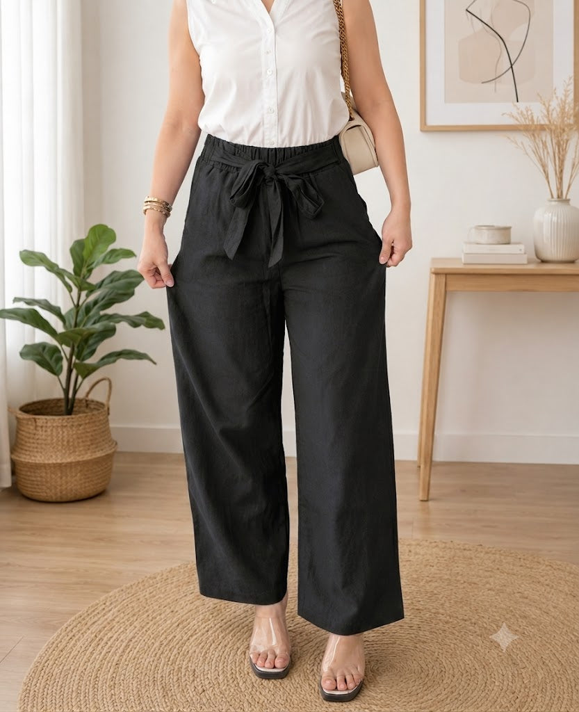 Breathable Korean Wide Leg Belt-Tie Pants.