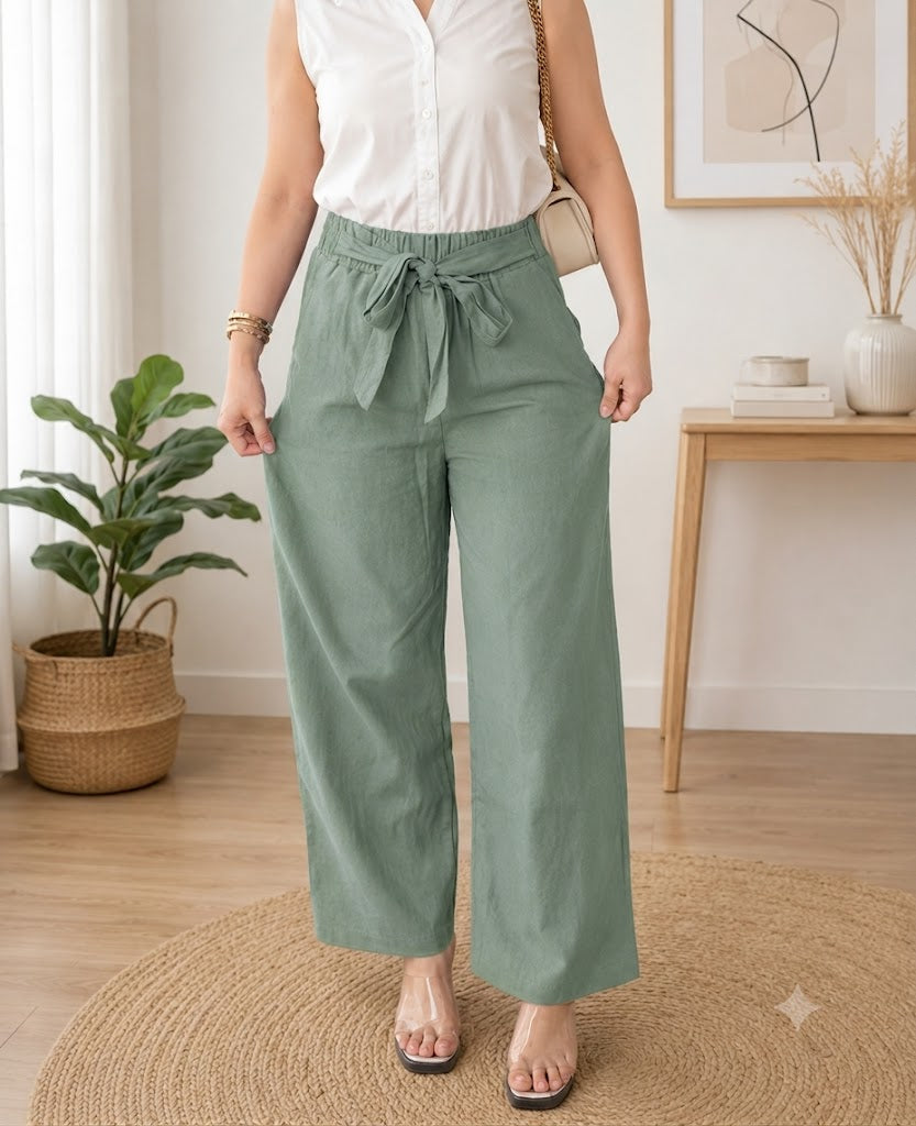 Breathable Korean Wide Leg Belt-Tie Pants.
