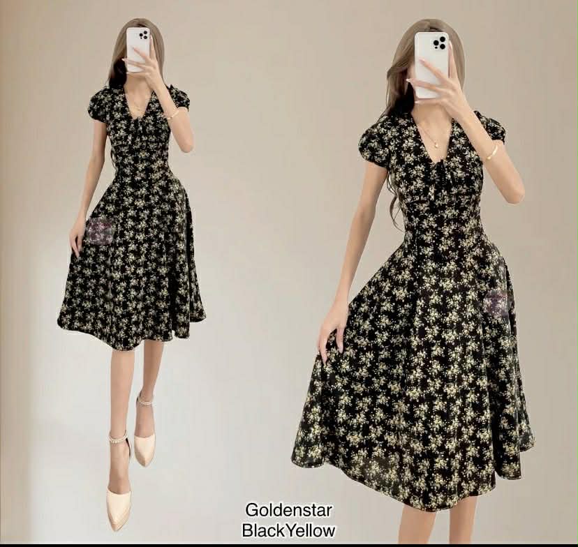 LAILA PUFF SLEEVES MIDI DRESS (BUY 1 TAKE 1)