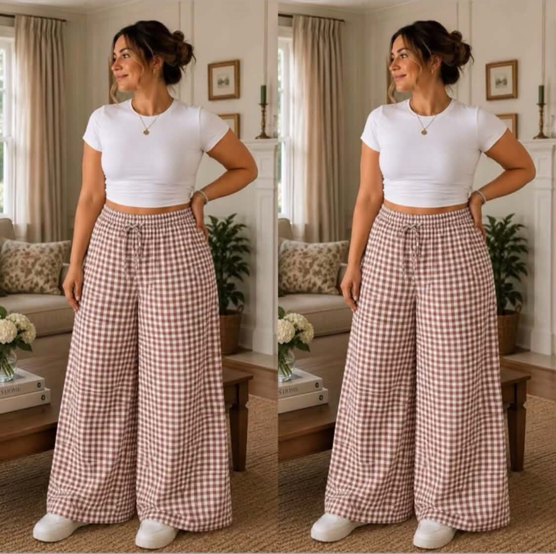 GINGHAM WIDELEG PANTS (BUY 1 TAKE 1)