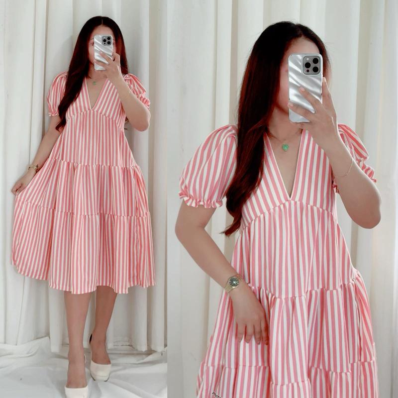 VICTORIA V-NECK STRIPE MAXI DRESS (BUY 1 TAKE 1 FREE)