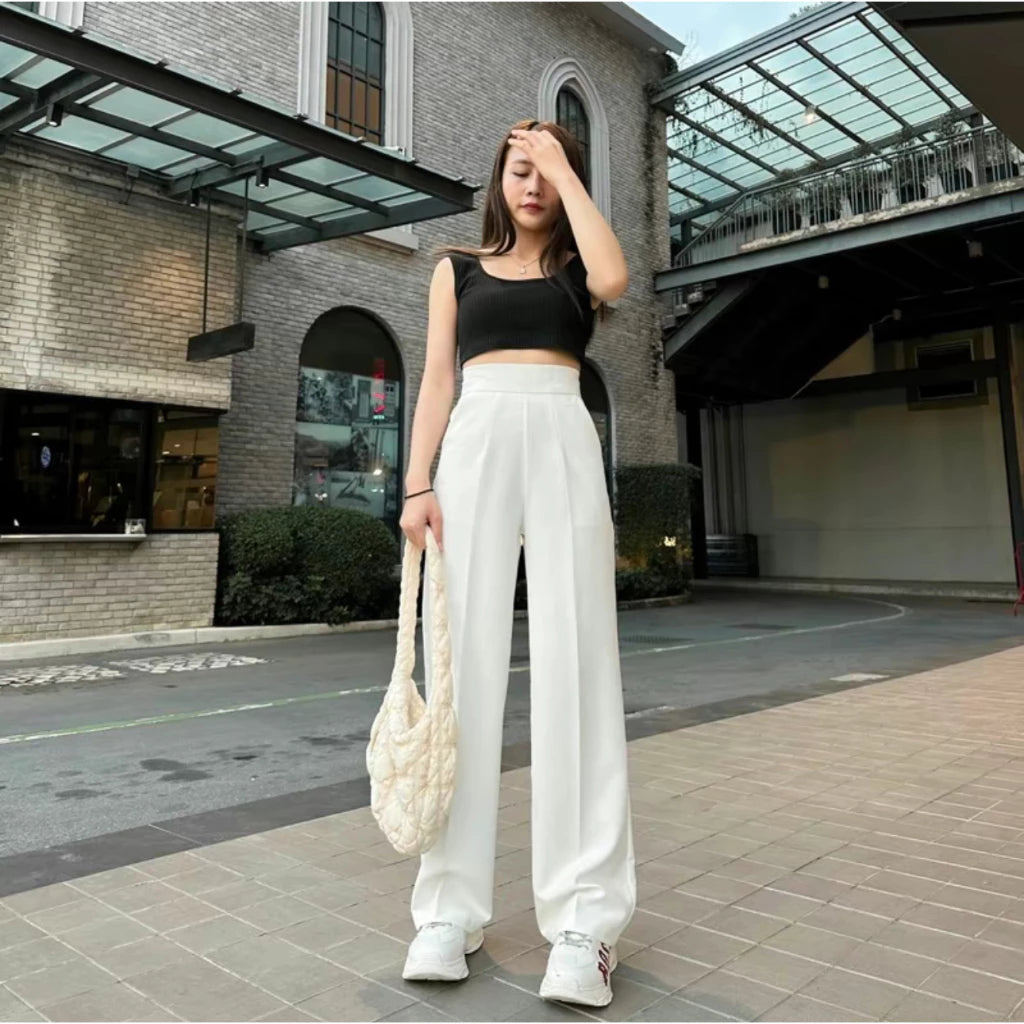 K-Style Casual High-Waisted Pants
