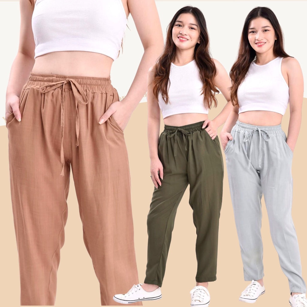 Korean DRAWSTRING LINEN Trouser Pants [Buy1Take2FREE]