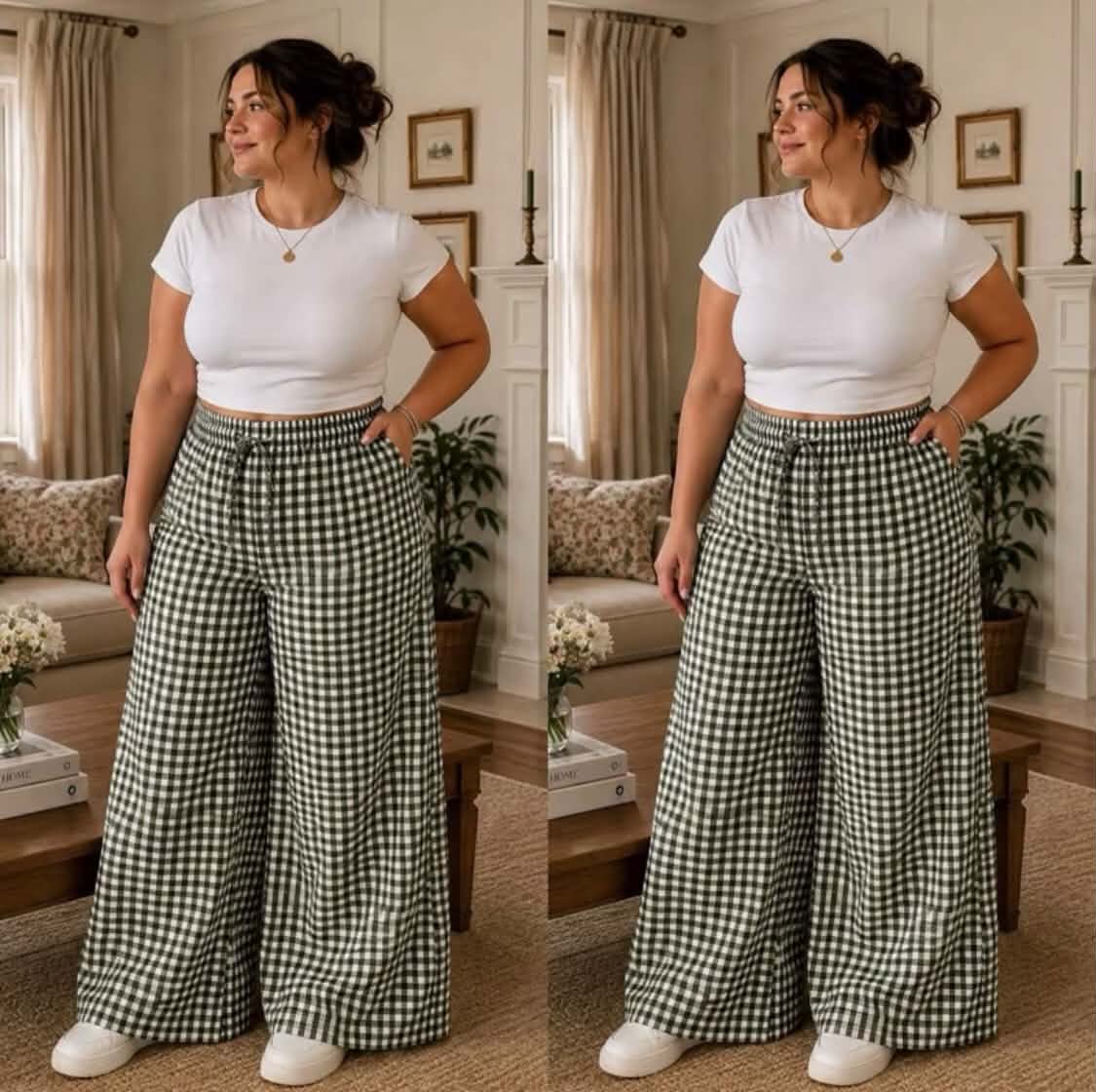 GINGHAM WIDELEG PANTS (BUY 1 TAKE 1)