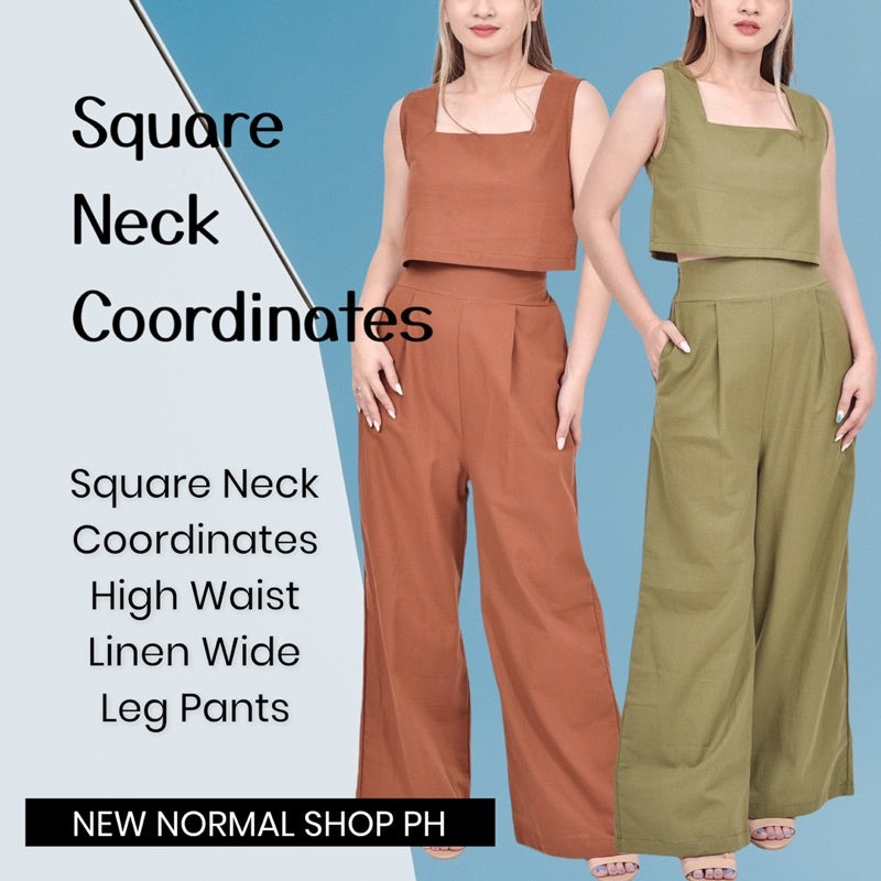 Square Neck Coordinates High Waist Linen [BUY1TAKE1FREE]