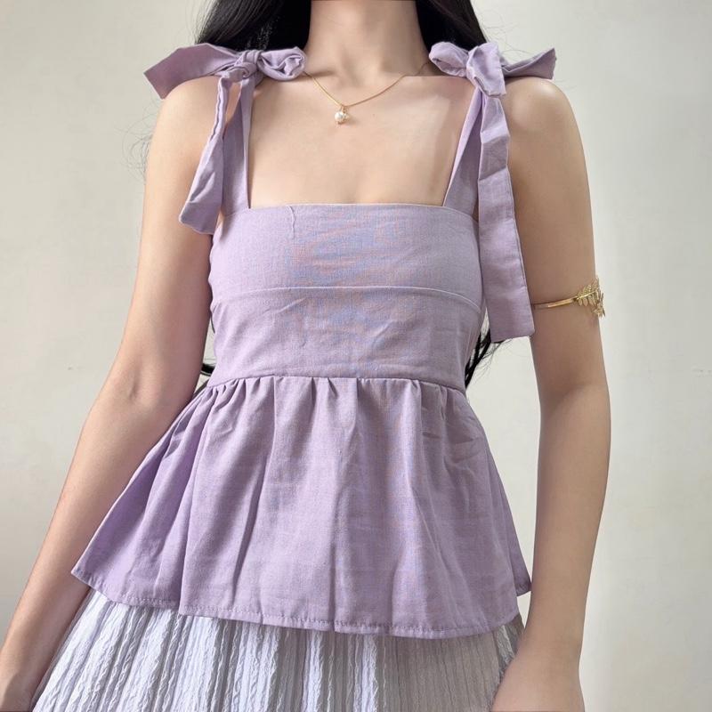 HAVANA SELF-TIE PEPLUM LINEN TOP (BUY 1 TAKE 1)