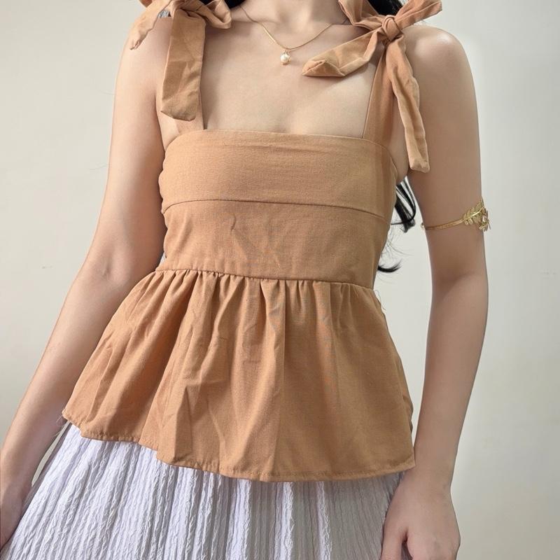 HAVANA SELF-TIE PEPLUM LINEN TOP (BUY 1 TAKE 1)