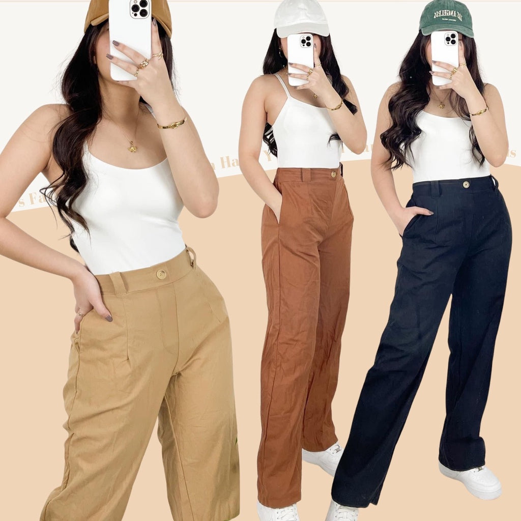 Cotton Linen Straight High Waist Trouser Pants (Buy1Take1FREE)