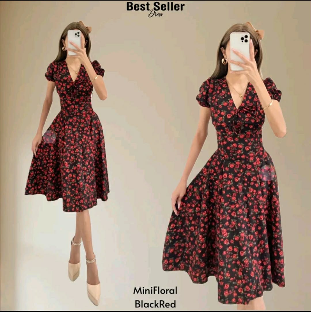 LAILA PUFF SLEEVES MIDI DRESS (BUY 1 TAKE 1)