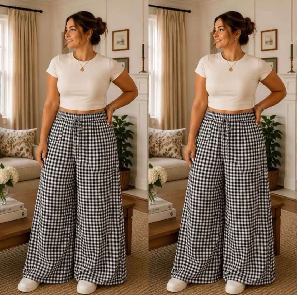 GINGHAM WIDELEG PANTS (BUY 1 TAKE 1)