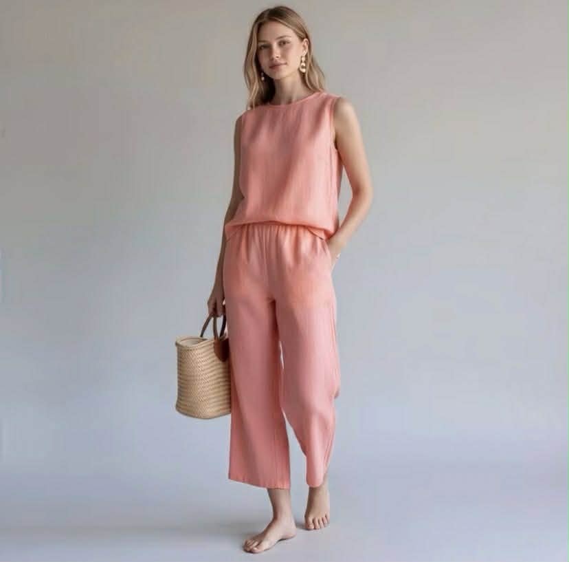 THEA COORDS Soft Linen Sleeveless Blouse and High Waist Wide Pants  (BUY 1 TAKE 1)