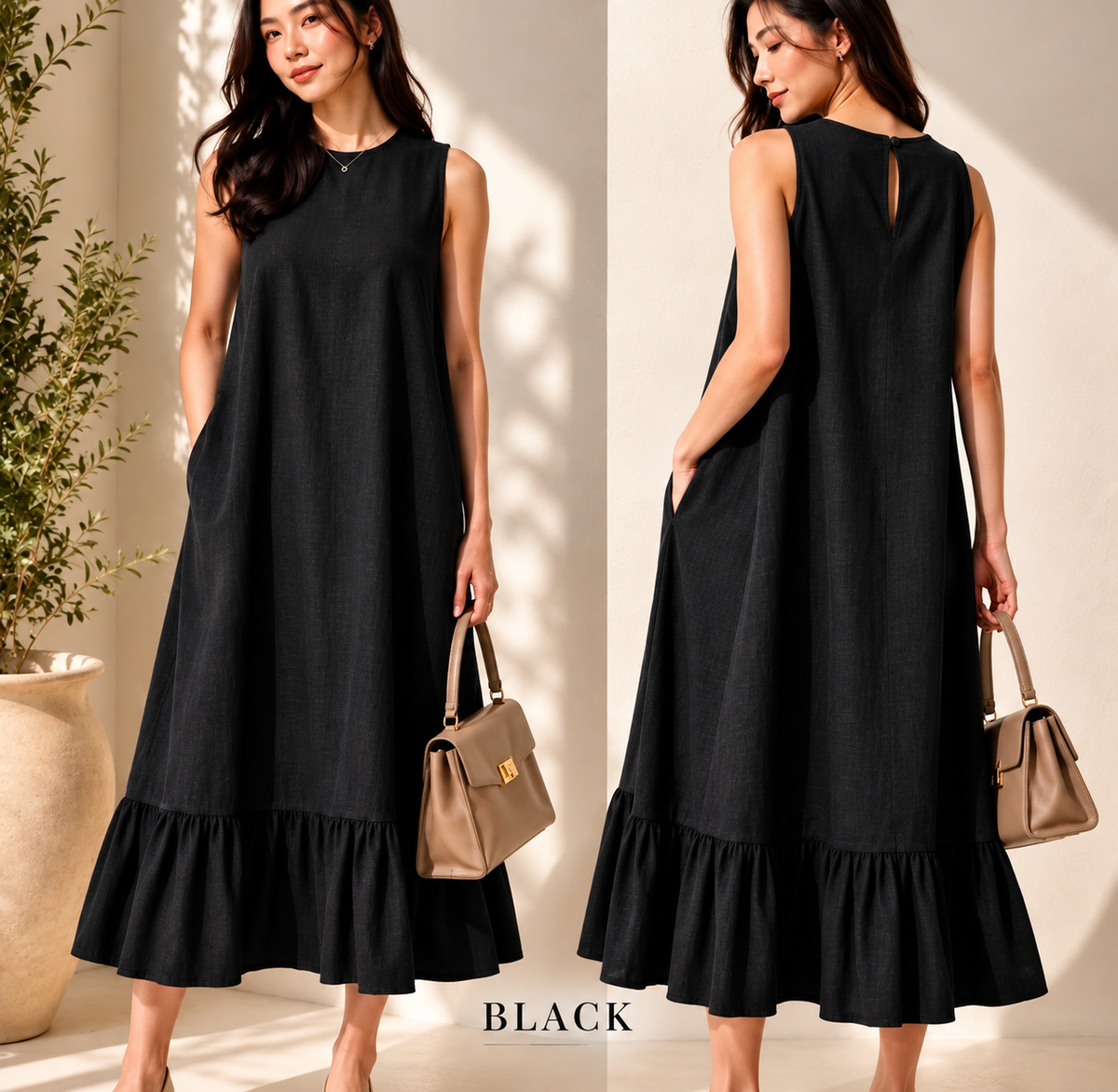 RUFFLES COTTON LINEN DRESS (BUY 1 TAKE 1)