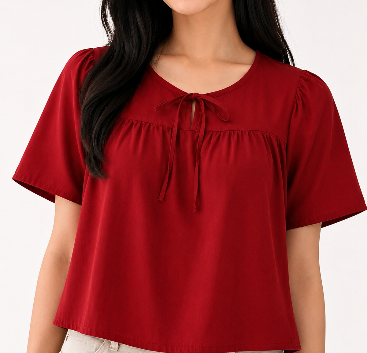 ROUND NECK RIBBON LINEN TOP (BUY 1 TAKE 1)