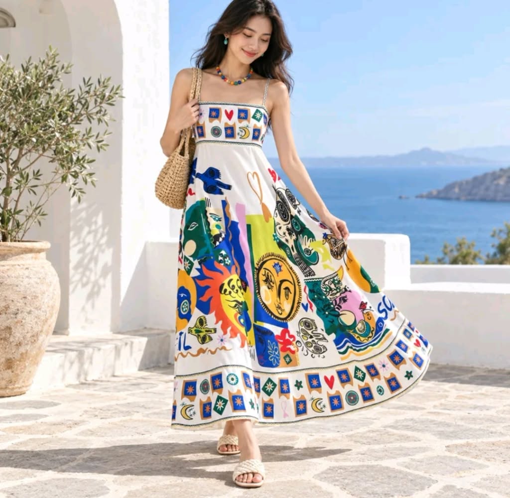 PRINTED SUMMER MAXI DRESS ( 70% OFF)