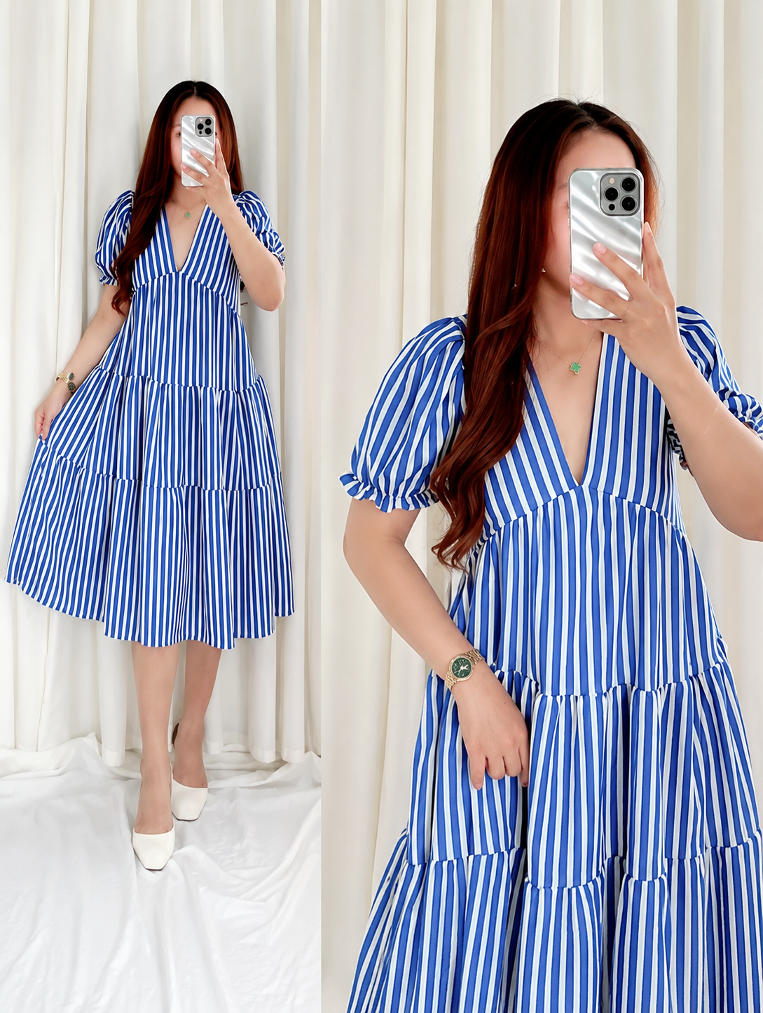 VICTORIA V-NECK STRIPE MAXI DRESS