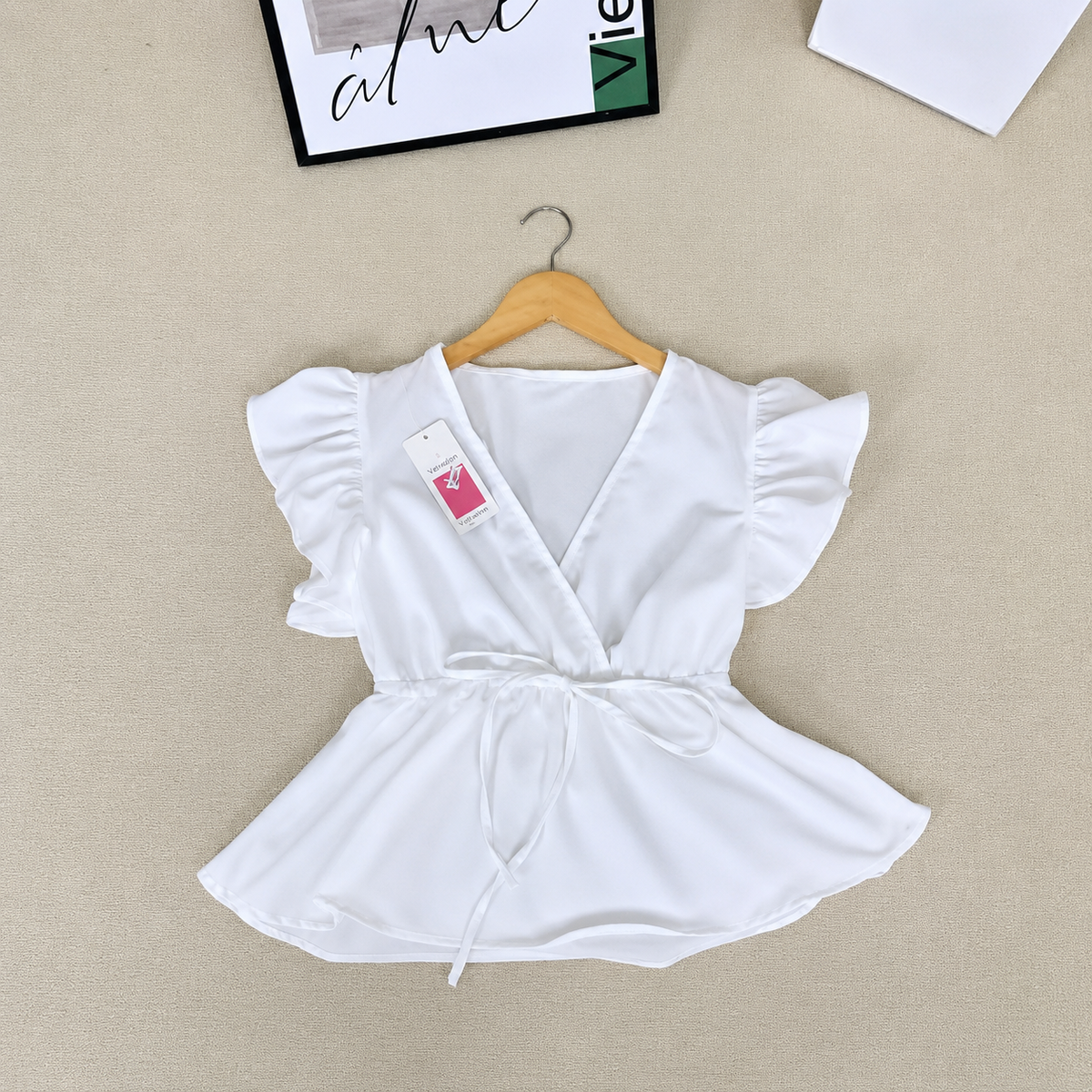 LAUREN V-NECK RIBBON TIE BLOUSE