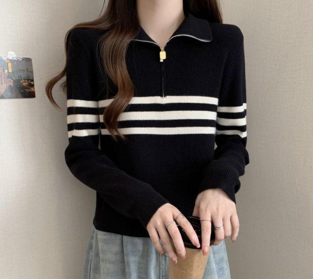 STRIPE POLO LONG SLEEVE ZIPPER UP (BUY 1 TAKE 1)