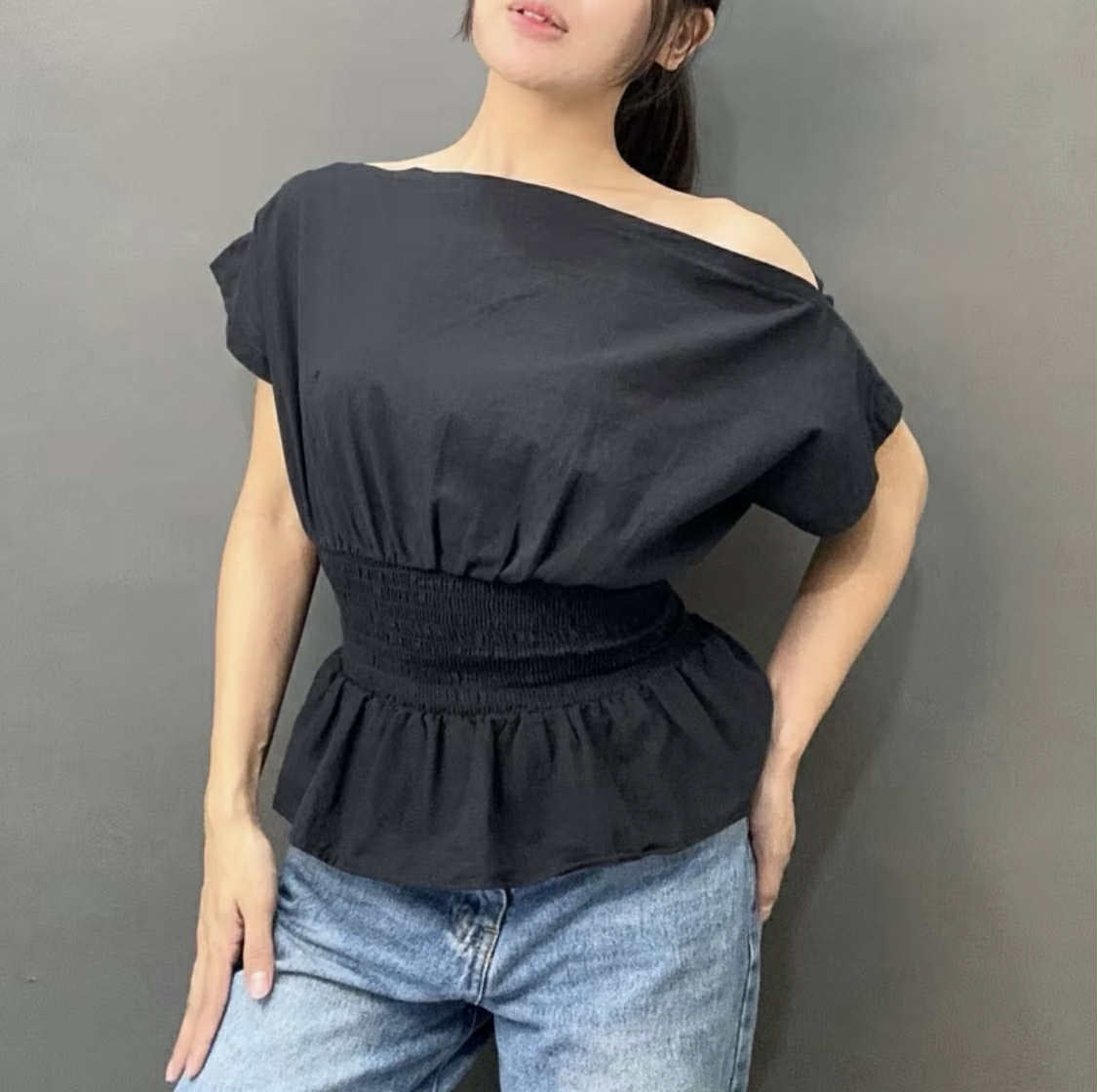 CLASSY LOOK ASYMMETRIC OFFSHOULDER TOP (BUY 1 TAKE 1)