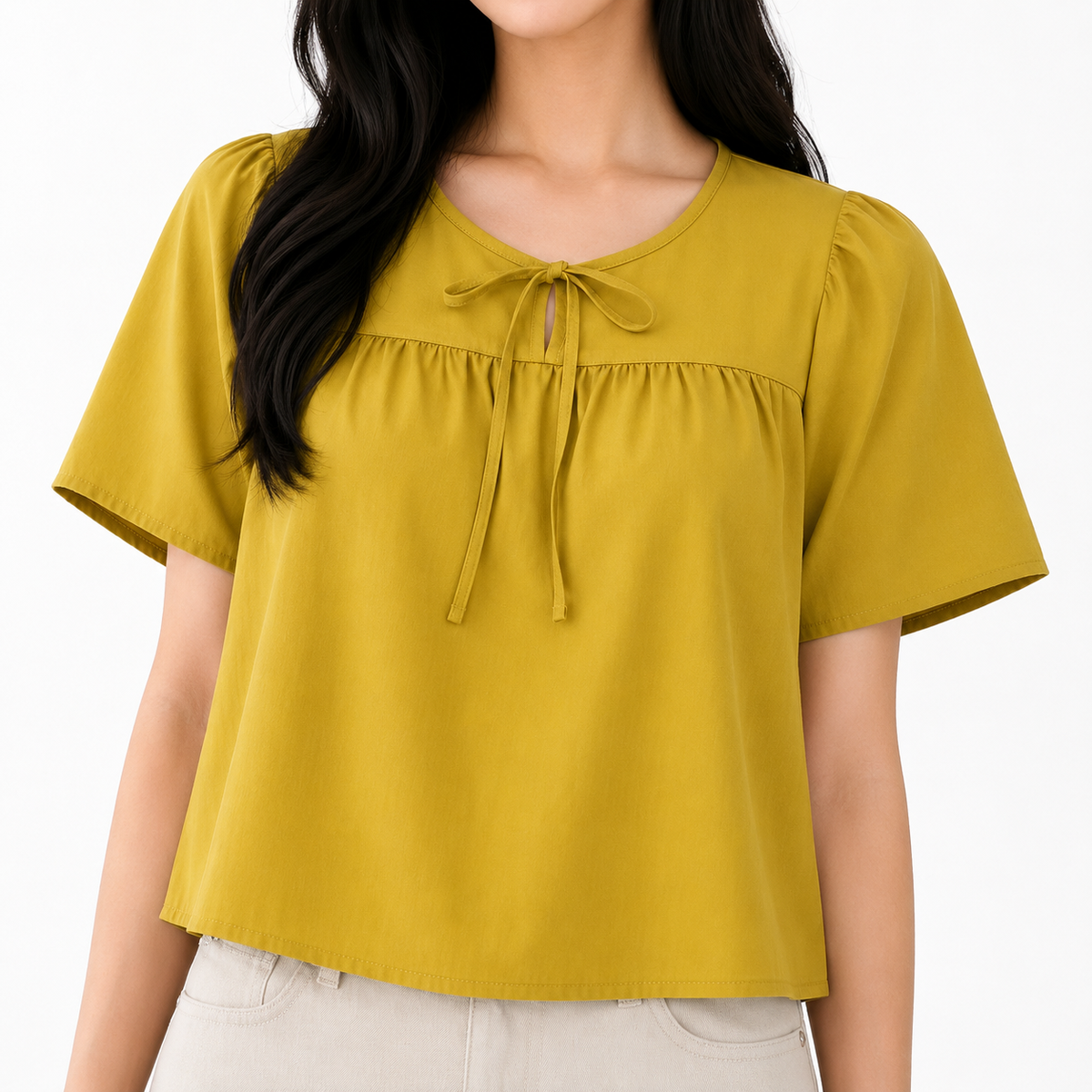 ROUND NECK RIBBON LINEN TOP (BUY 1 TAKE 1)