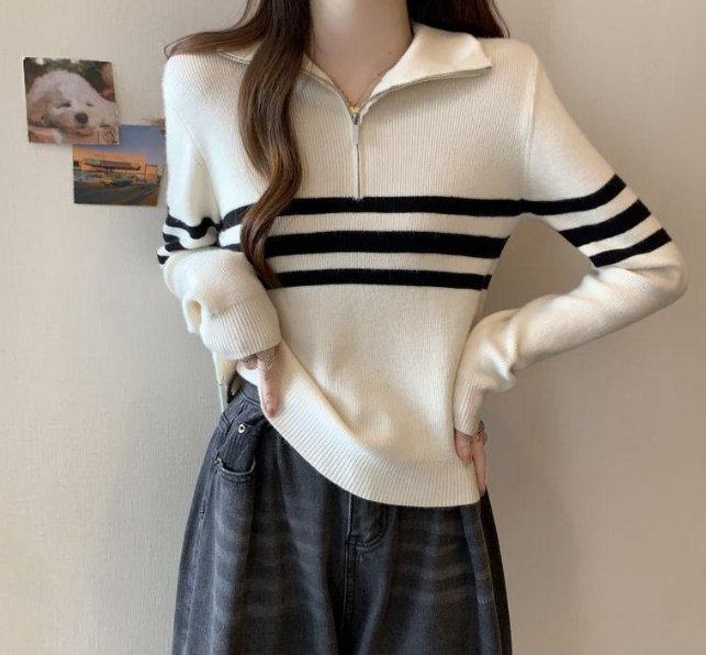 STRIPE POLO LONG SLEEVE ZIPPER UP (BUY 1 TAKE 1)